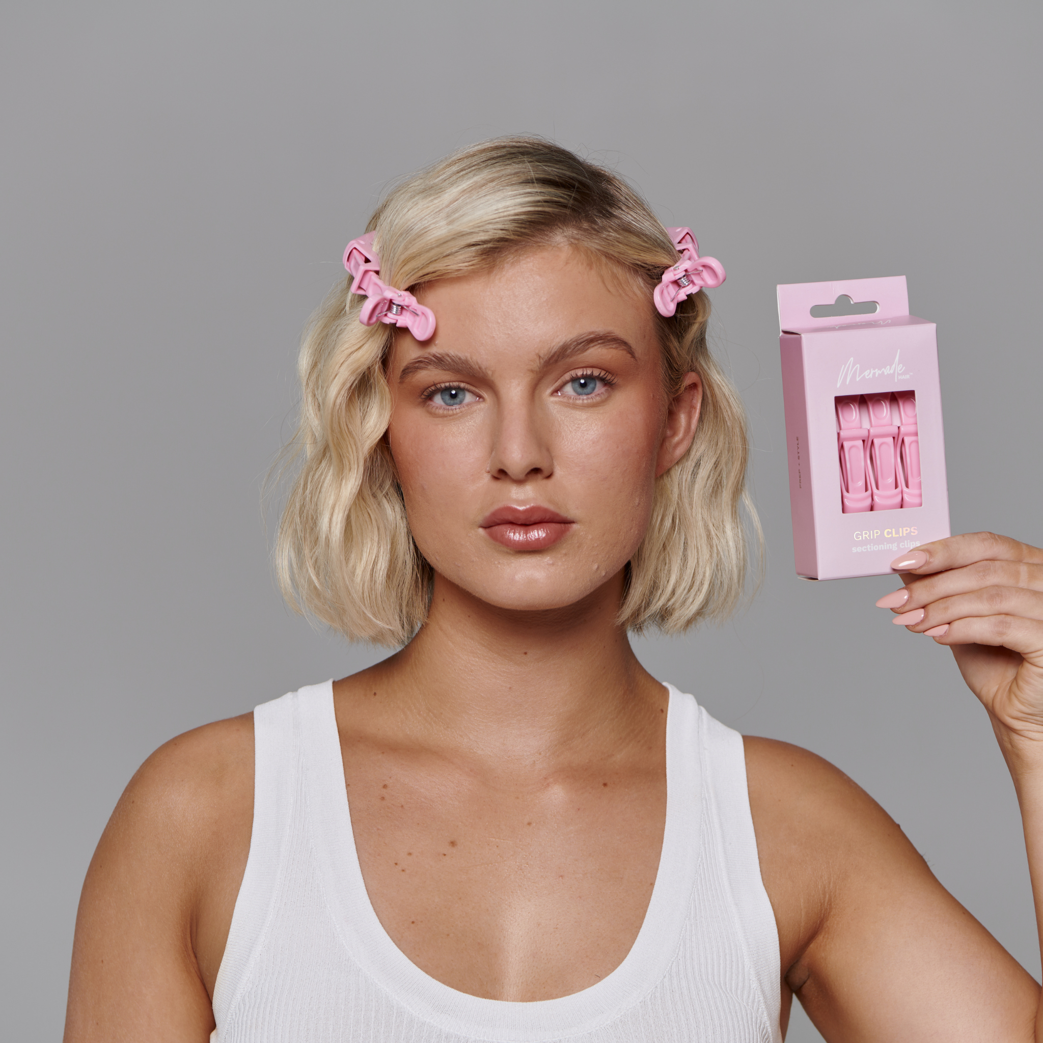 Model using the Mermade Hair Grip Clips - Signature Pink