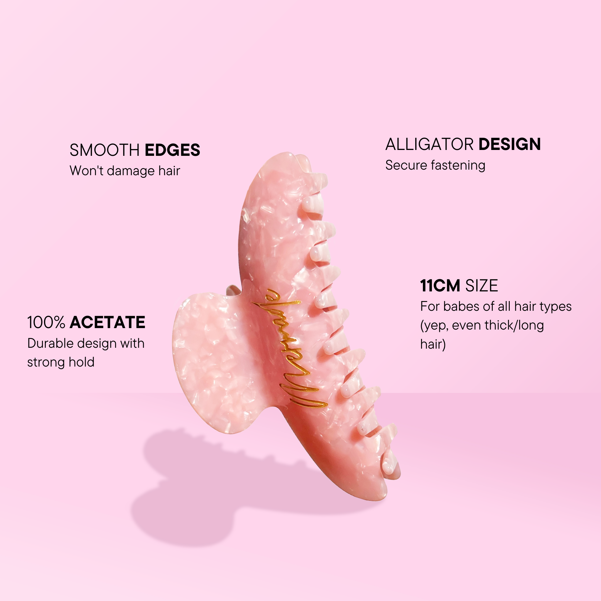 Features and benefits of the Mermade Hair Claw Clip - Pink