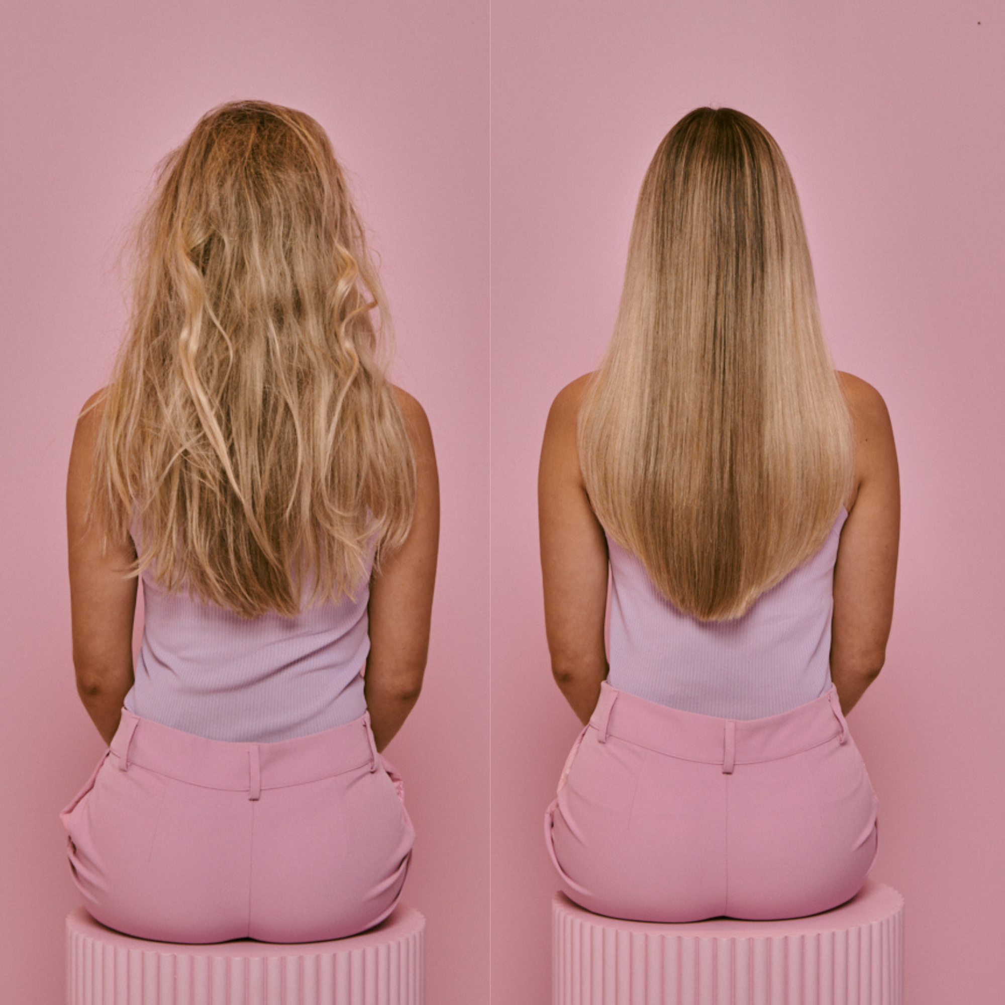 Before and After Mini Shampoo + Conditioner Set on long hair