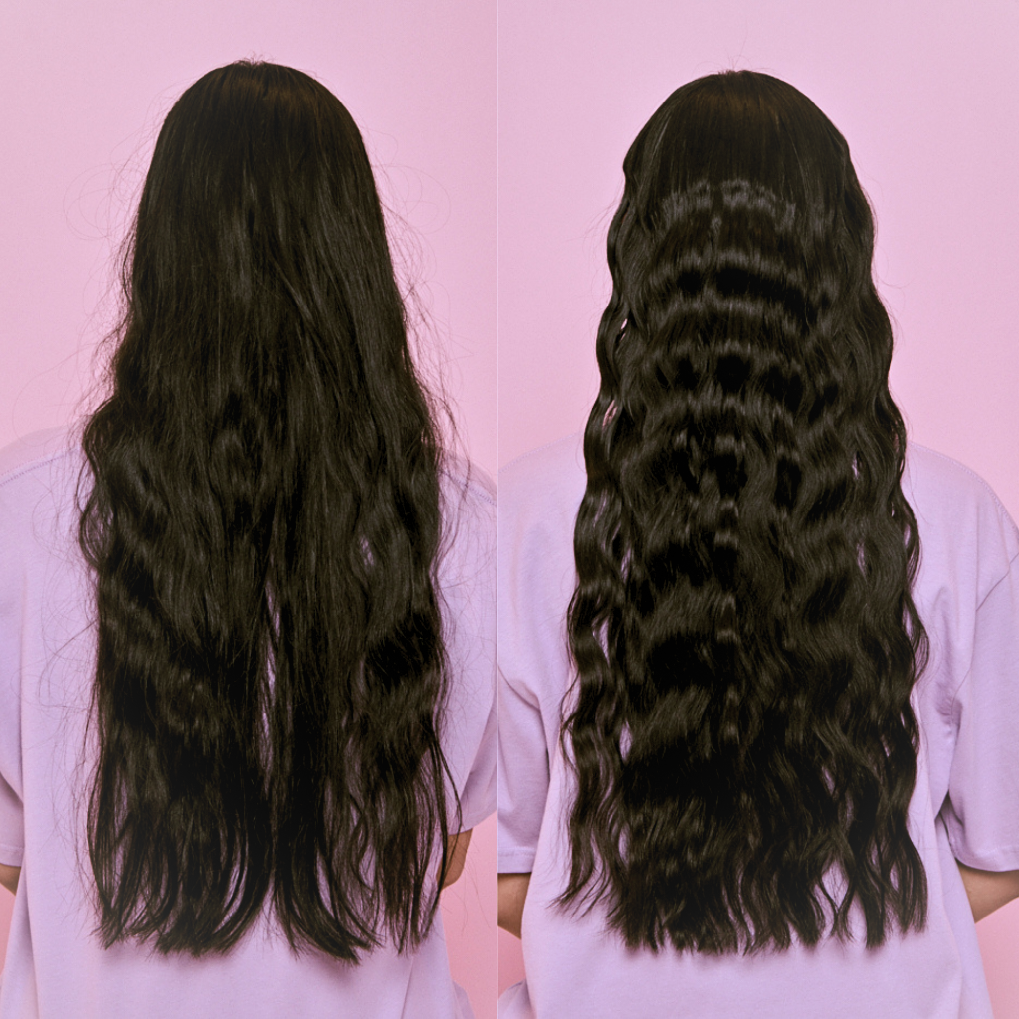 Before and after the Mermade Hair Style Wand