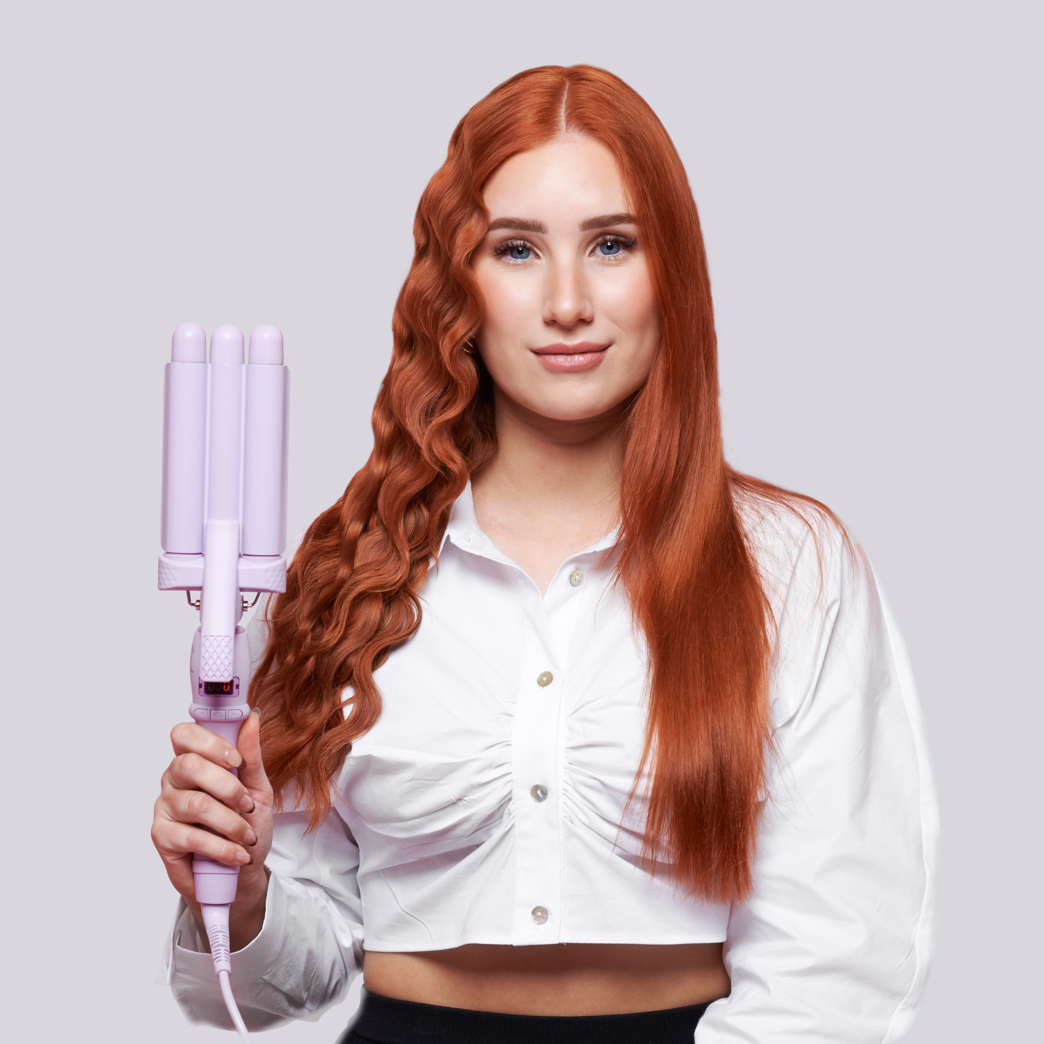 Before and after of the Mermade PRO Hair Waver - 22mm Cutie® Lilac