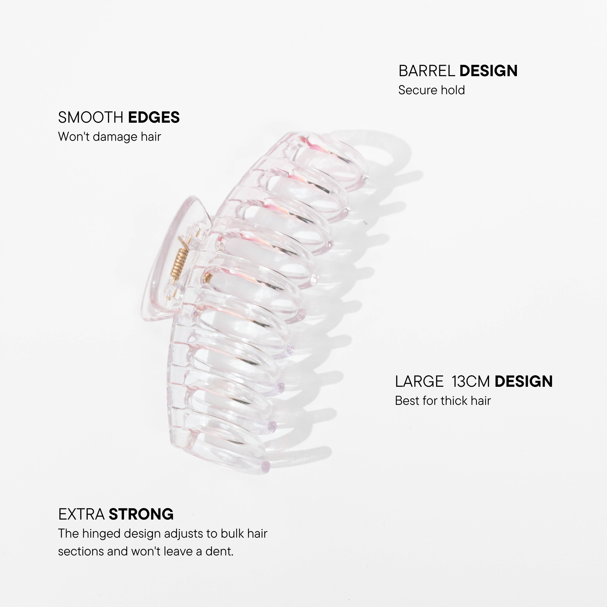 Features and benefits of the Mermade Hair Claw Clip - Clear