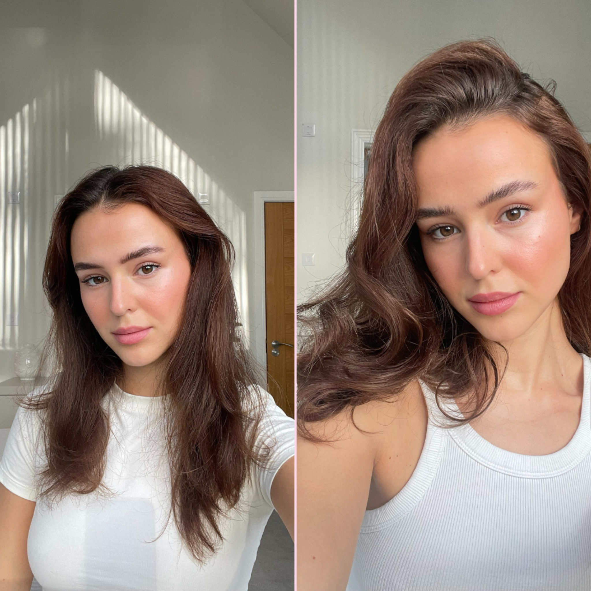 Before and after of the Mermade Hair Heatless Curls Kit