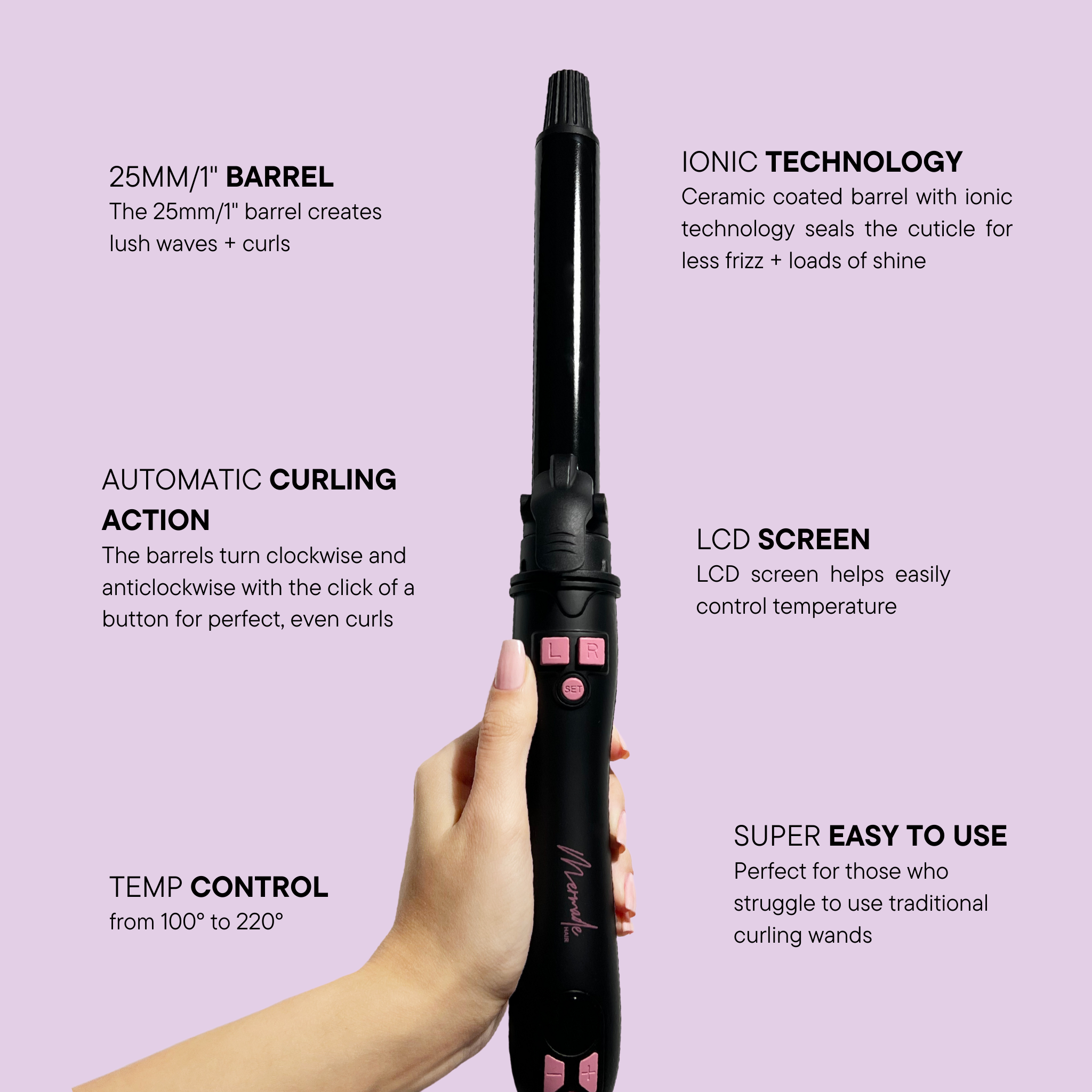 Features and benefits of the Mermade Hair Spin - Black