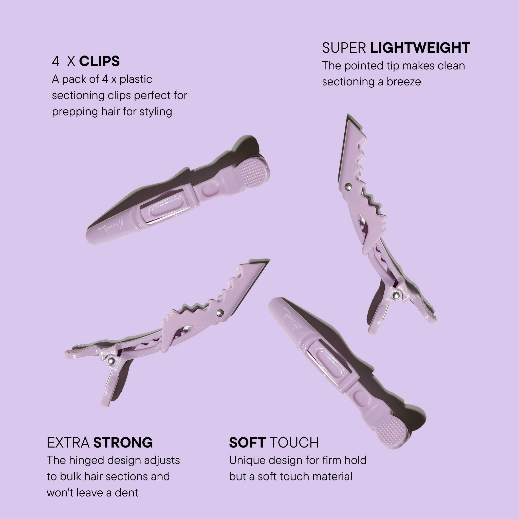 Features and benefits of the Mermade Hair Grip Clips - Baby Lilac 