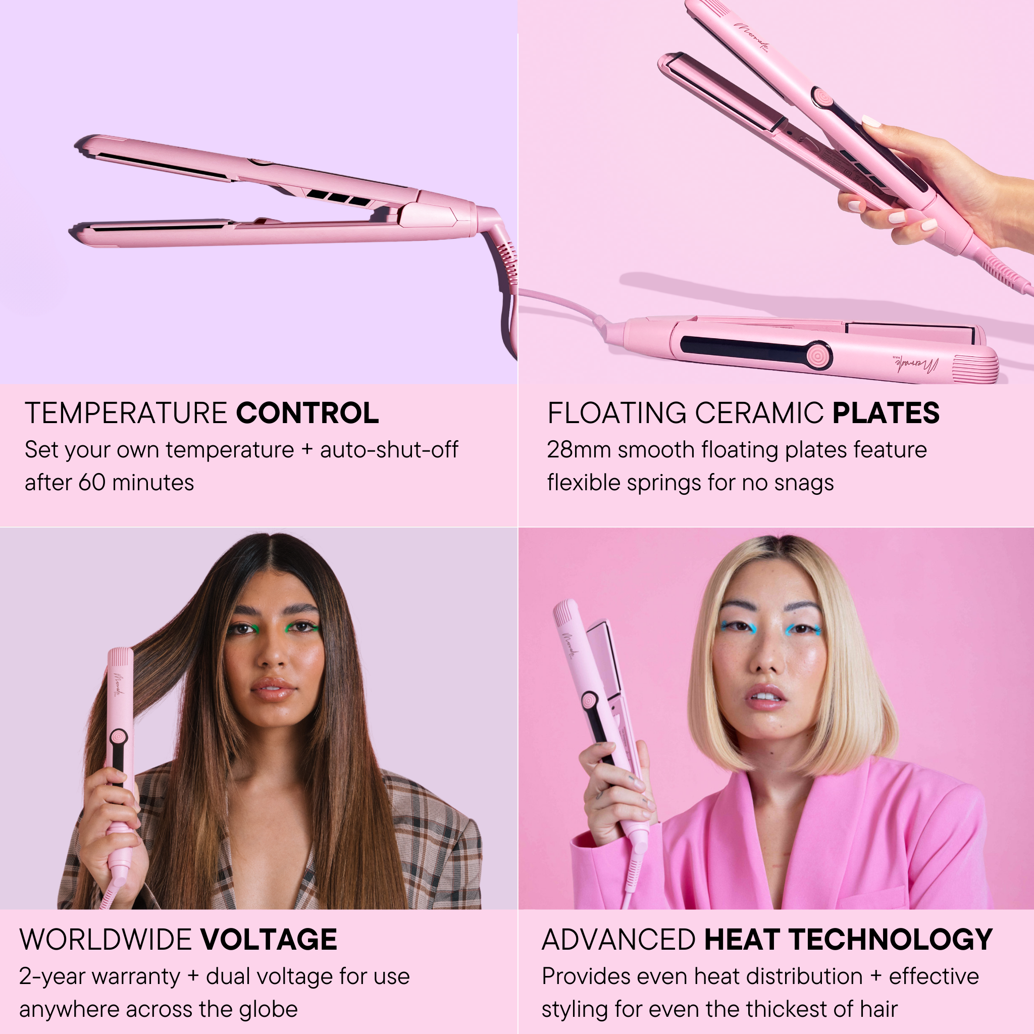 Features and benefits of the Mermade Hair Straightener - 28mm