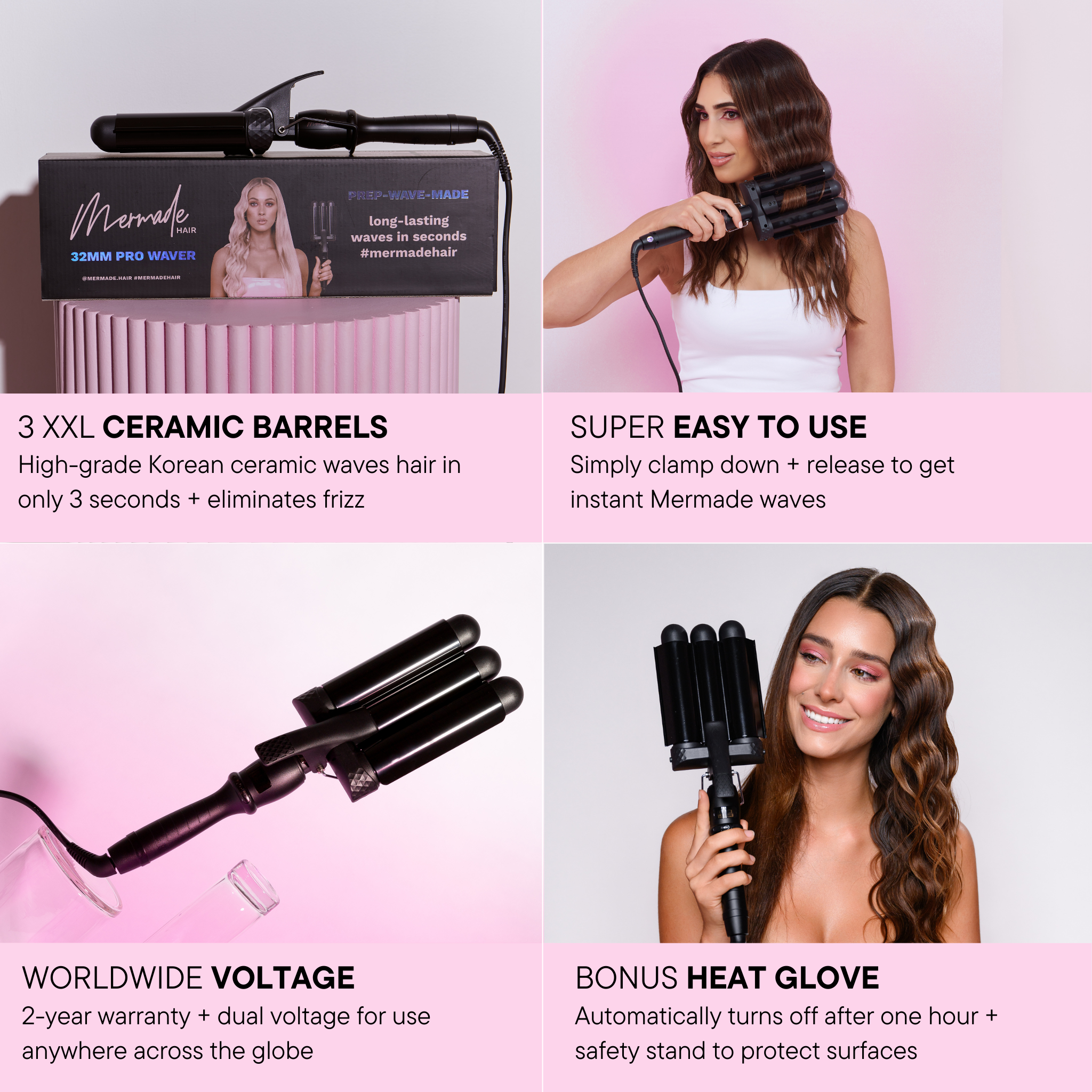 Features and benefits of the Mermade PRO Hair Waver - 32mm Black