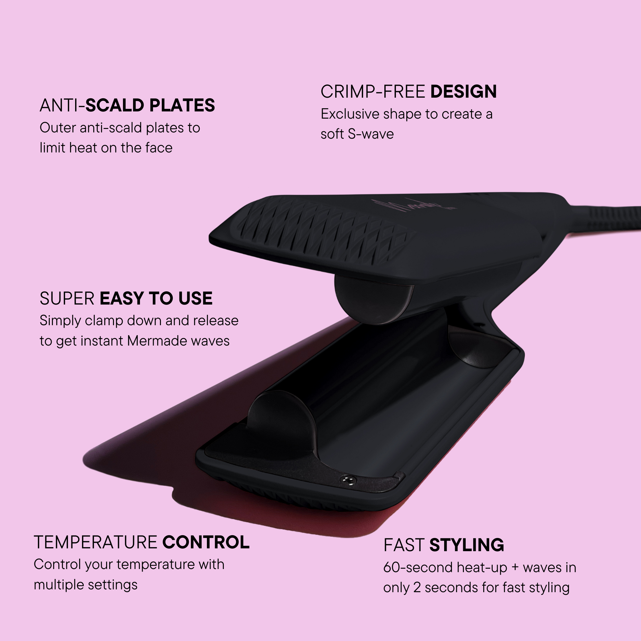 Features and benefits of the Mermade Hair Double Waver - Black