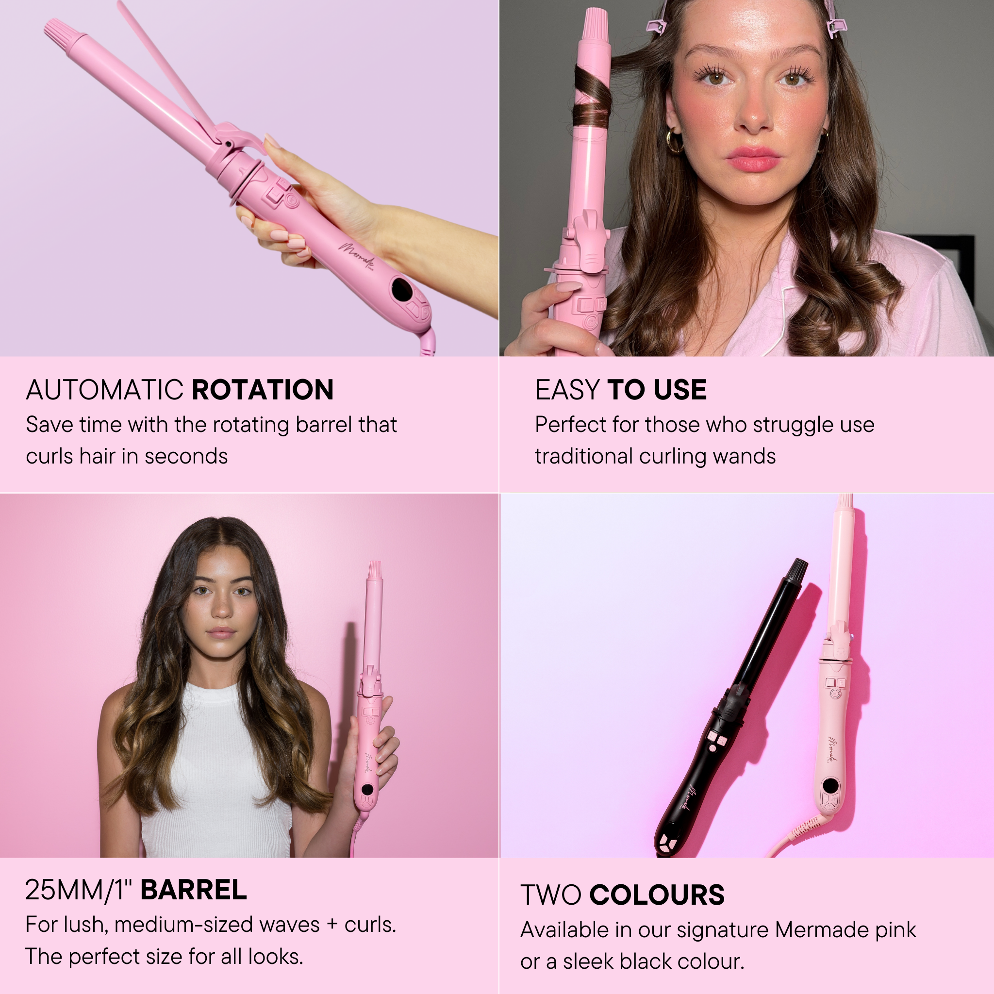 Features and benefits of the Mermade Hair Spin - Pink