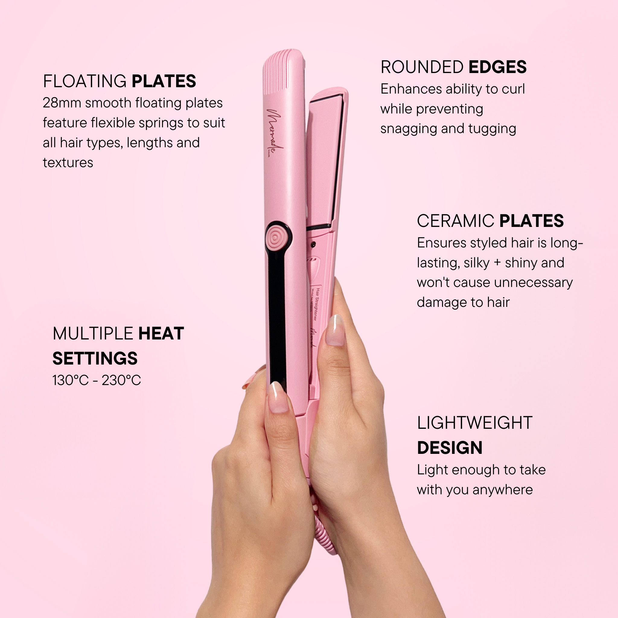 Features and benefits of the Mermade Hair Straightener - 28mm