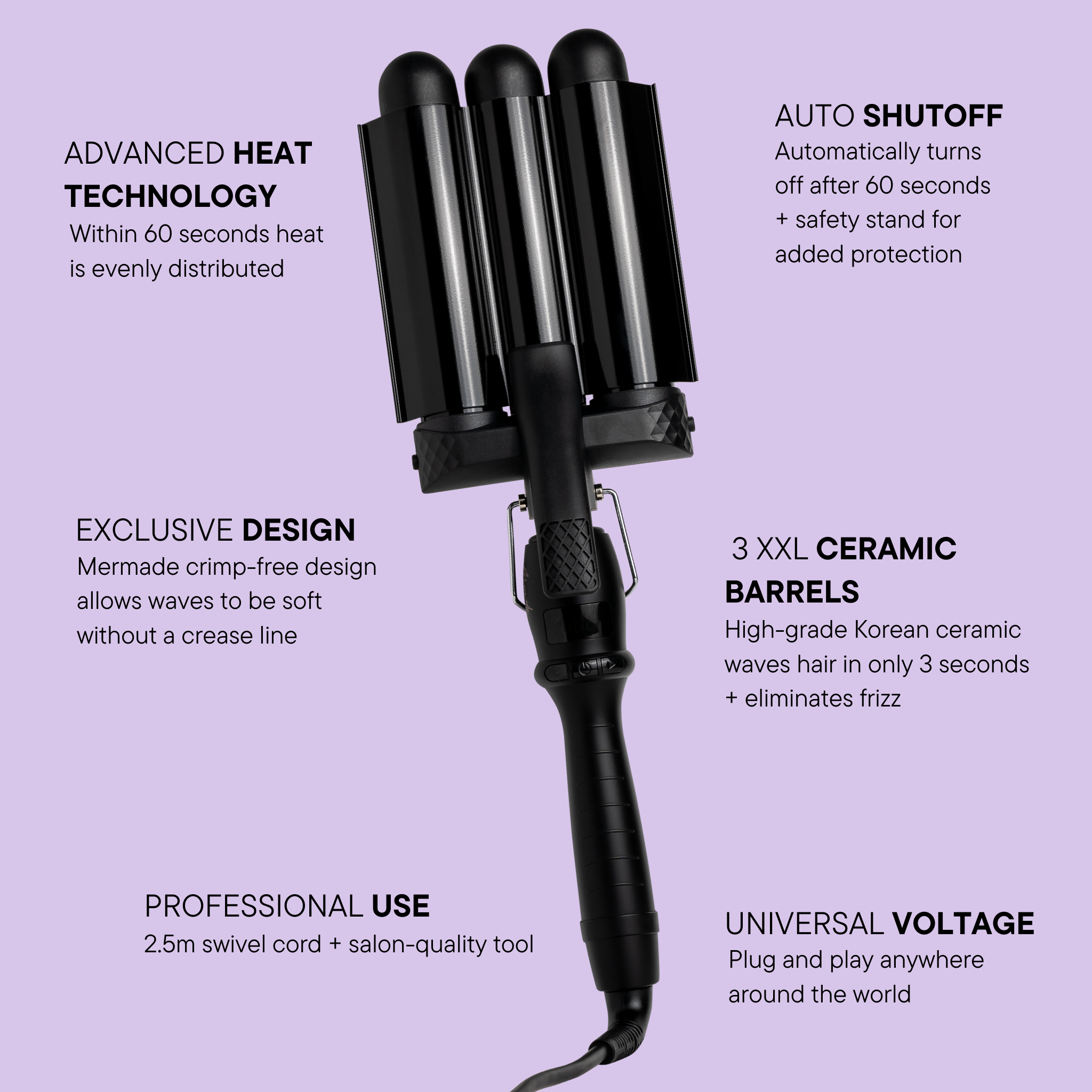 Features and benefits of the Mermade PRO Hair Waver - 32mm Black