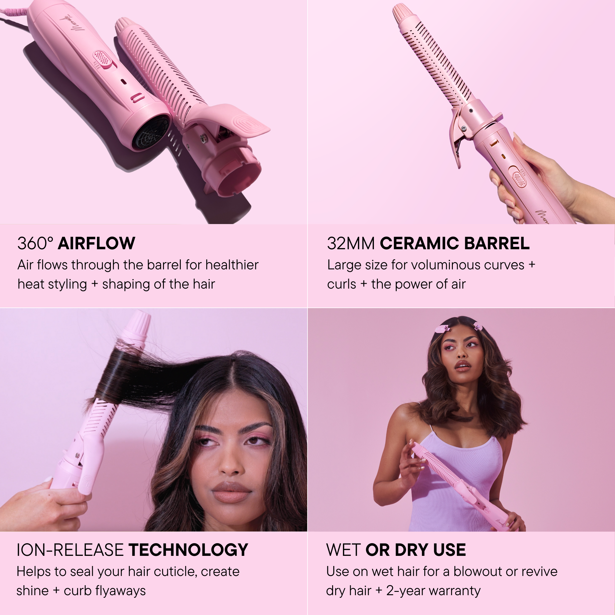 Features and benefits of the Mermade Hair Pink Aircurl 