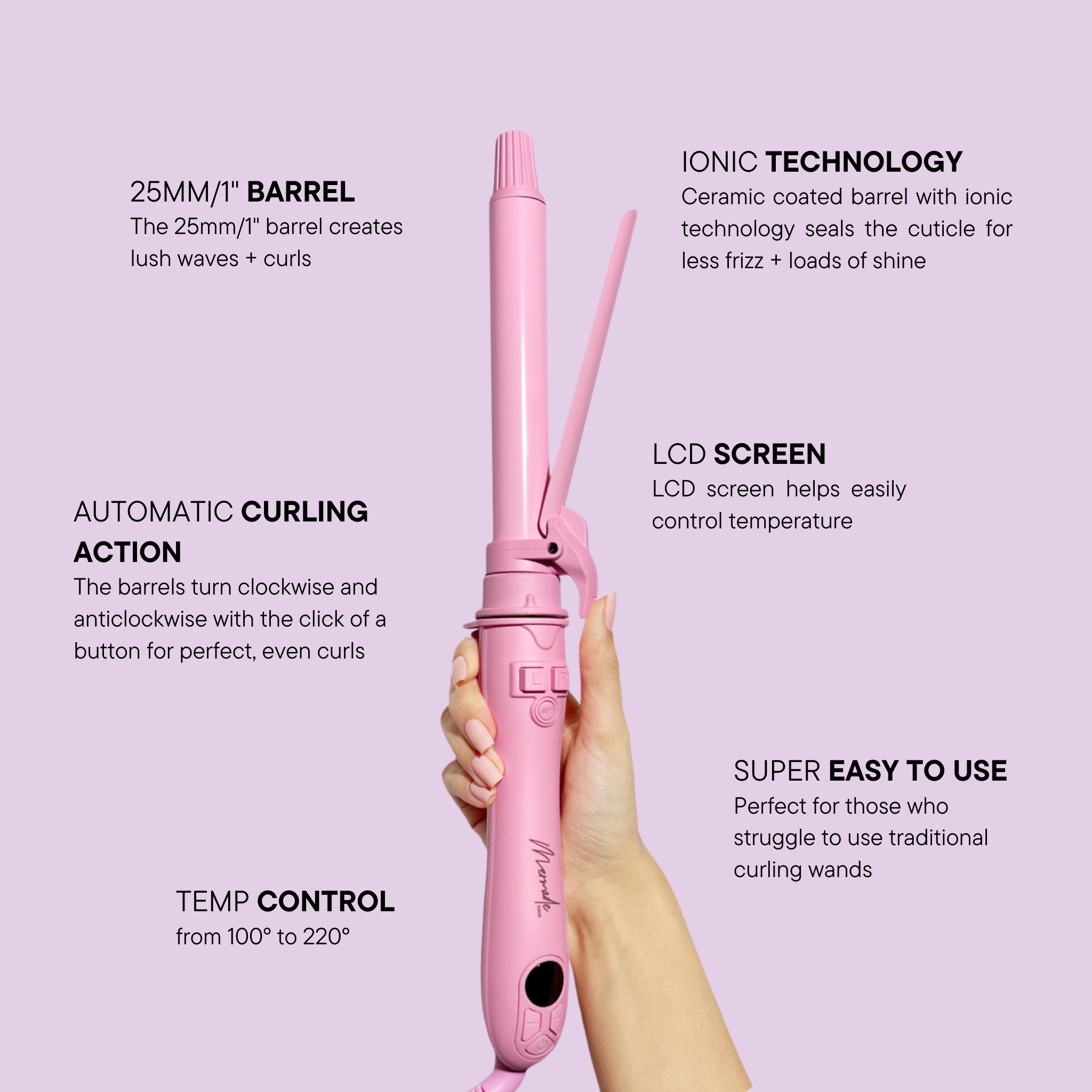 Features and benefits of the Mermade Hair Spin - Pink