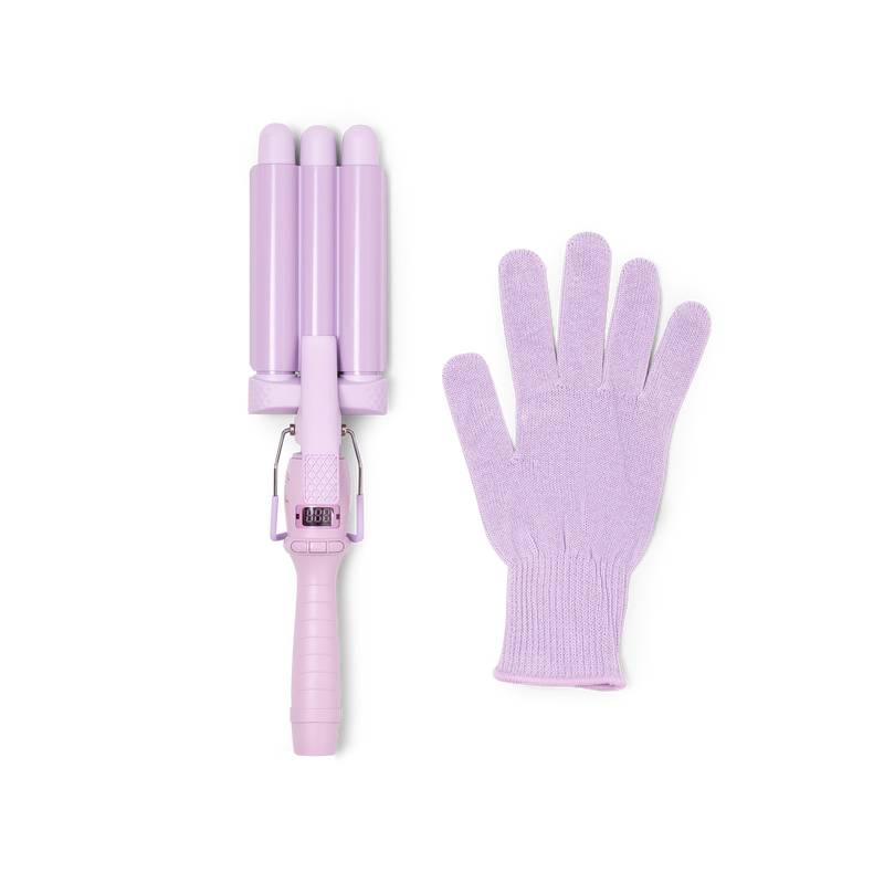Mermade PRO Hair Waver - 22mm Cutie® Lilac flatlay with glove