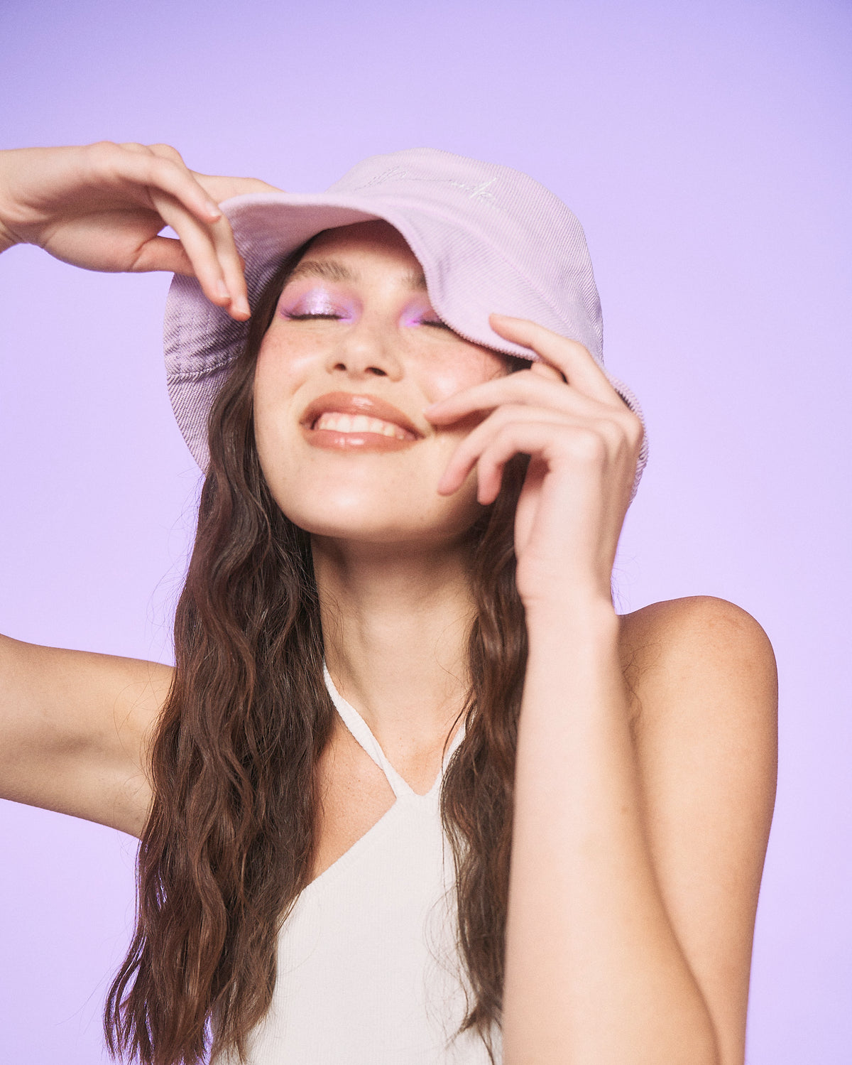Model wearing Mermade Cute Bucket Hat with Lilac